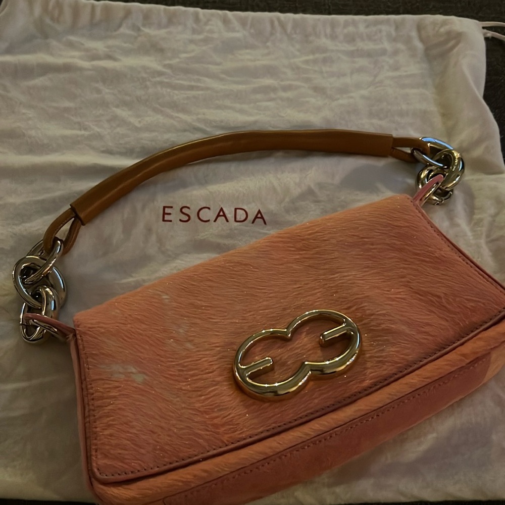 Escada vintage calf hair bag w/gold flecks & gold chain detail. Great condition